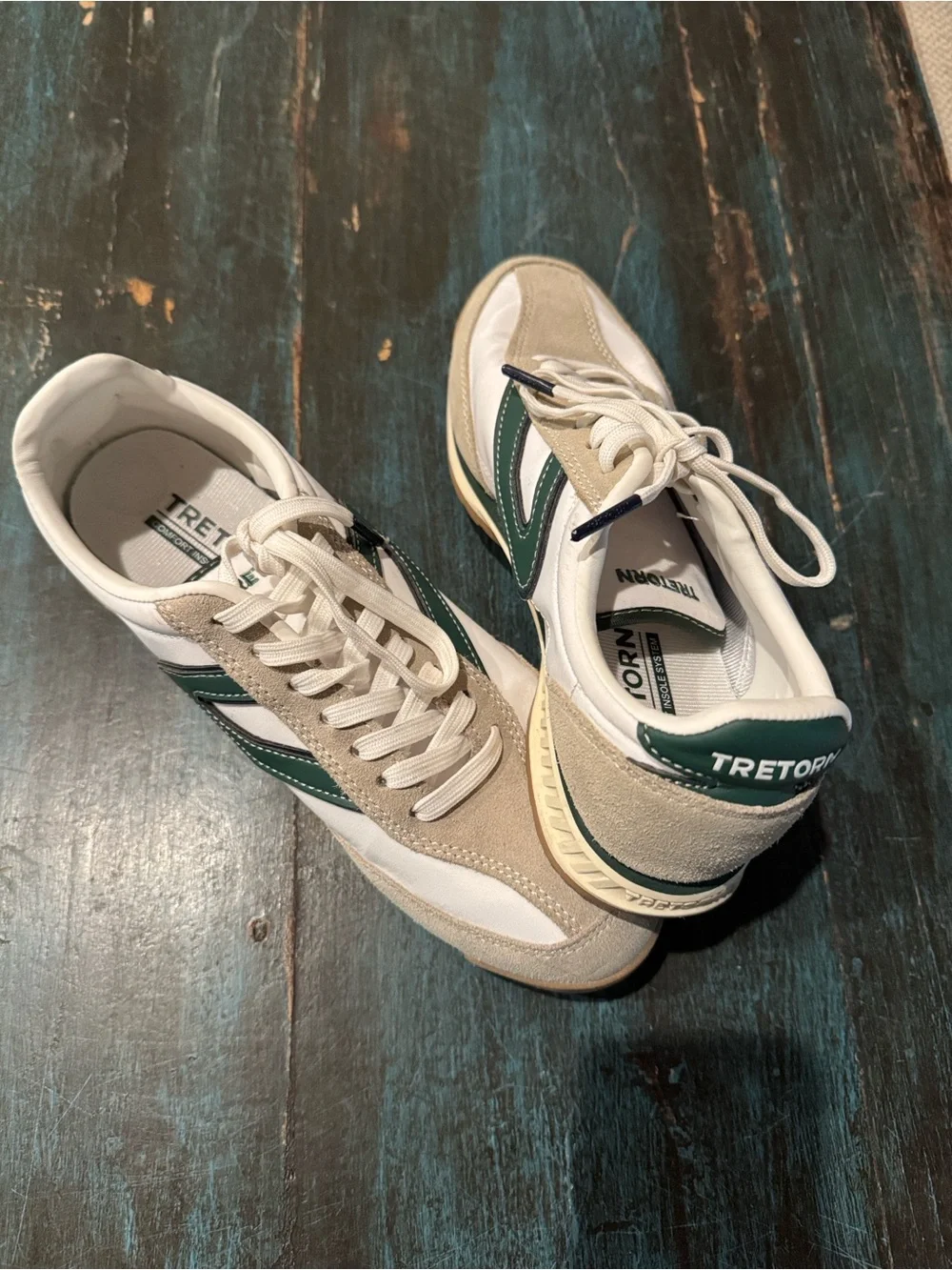 Tretorn White and Green Kristine Sneakers